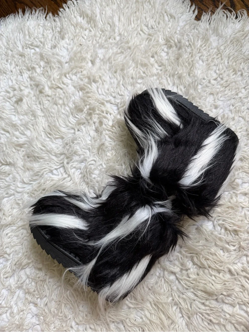 Kids Black & White Faux Fur Winter Boots